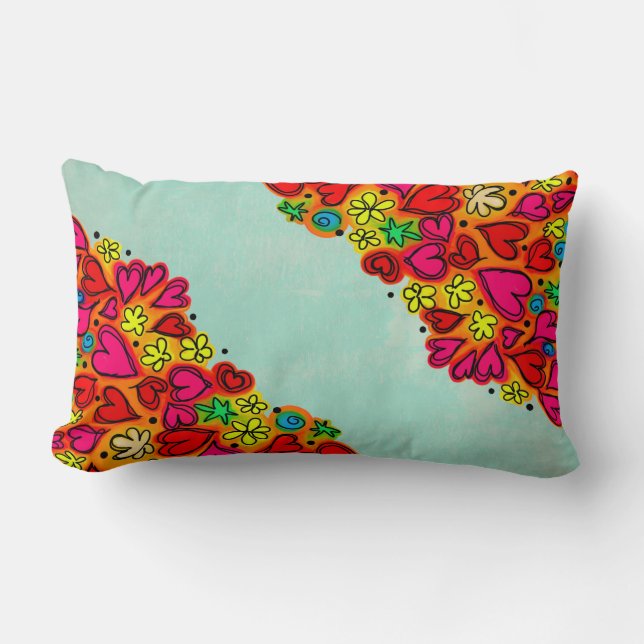 Cojín Lumbar Corazones y flores de caracol dibujados a mano (Anverso)