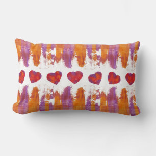 Cojín Lumbar Corazones y rayas Naranja púrpura
