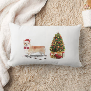 Cojín Lumbar Corgi Divertido Navidad Perro con Árbol