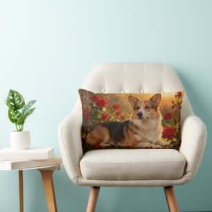 Cojín Lumbar Corgi entre las Rosas VI