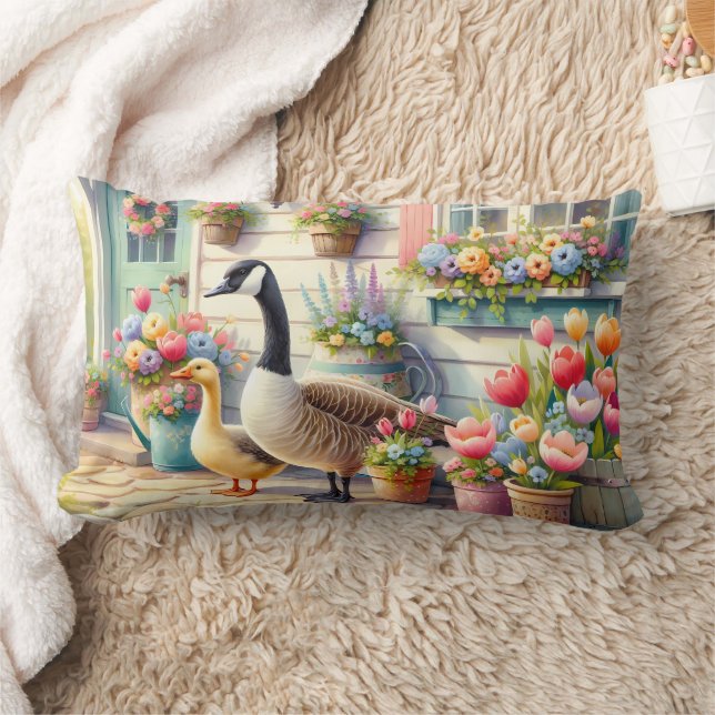 Cojín Lumbar Cottage Garden Geese Spring Illustration (Manta)