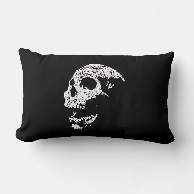 Cojín Lumbar Cráneo en blanco en negro (Anverso)