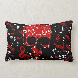 Cojín Lumbar Cráneo negro rojo de las notas musicales