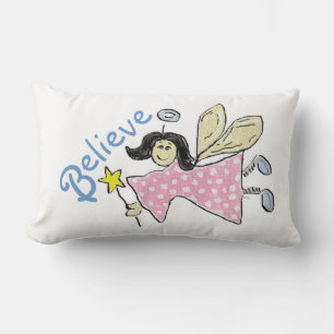 Cojín Lumbar Creer en los ángeles rosados polkadots