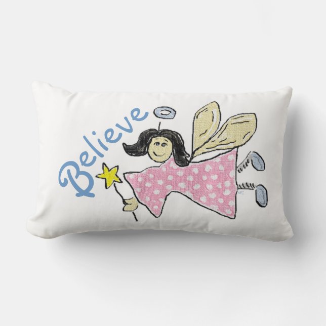 Cojín Lumbar Creer en los ángeles rosados polkadots (Anverso)