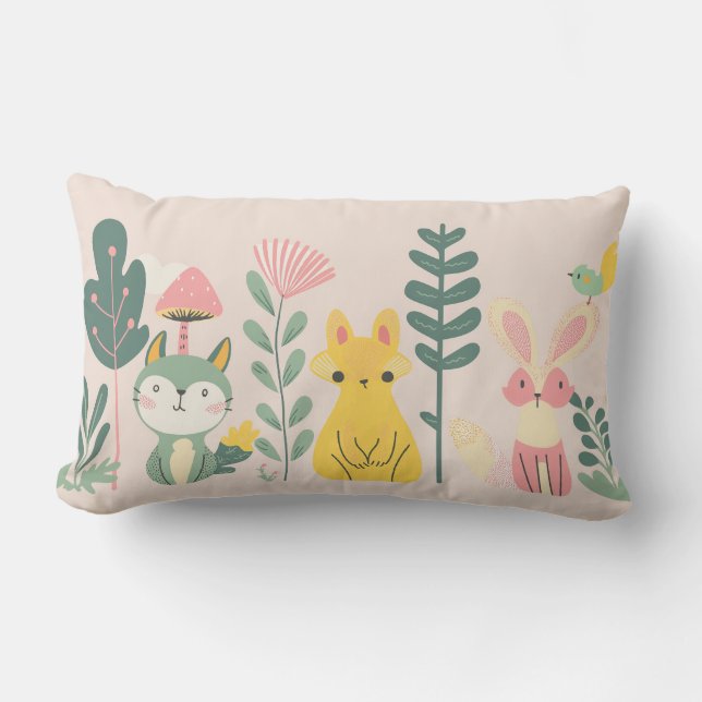 Cojín Lumbar Criaturas pasteles con plantas (Anverso)