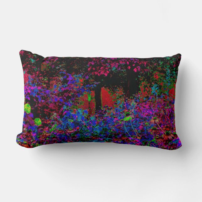 Cojín Lumbar Crimson Psicodélico Rojo y Amanecer del Jardín Neg (Anverso)