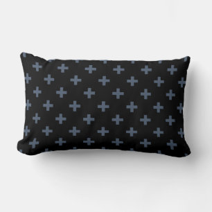 Cojín Lumbar Cruces de polka azul-gris sobre negro