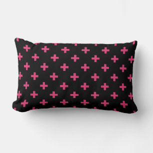 Cojín Lumbar Cruces de polka de Fuchsia sobre negro