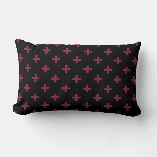 Cojín Lumbar Cruces de polka de moras sobre negro (Anverso)
