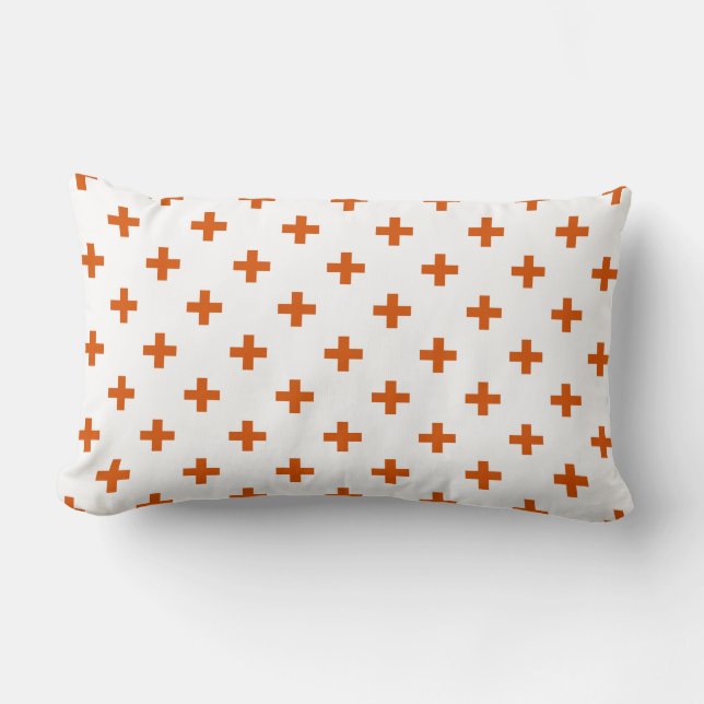 Cojín Lumbar Cruces de polka naranja sobre blanco (Anverso)