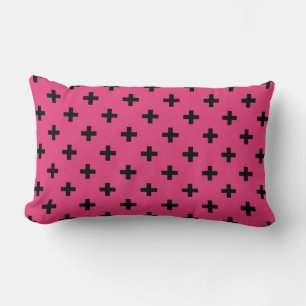 Cojín Lumbar Cruces de polka negra en fucsia