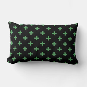 Cojín Lumbar Cruces de polka verde sobre negro
