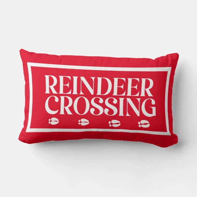 Cojín Lumbar Cruzando renos con Navidades de pistas (Reverso )