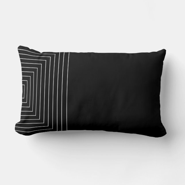 Cojín Lumbar Cuadrados anidados en blanco y negro (Anverso)