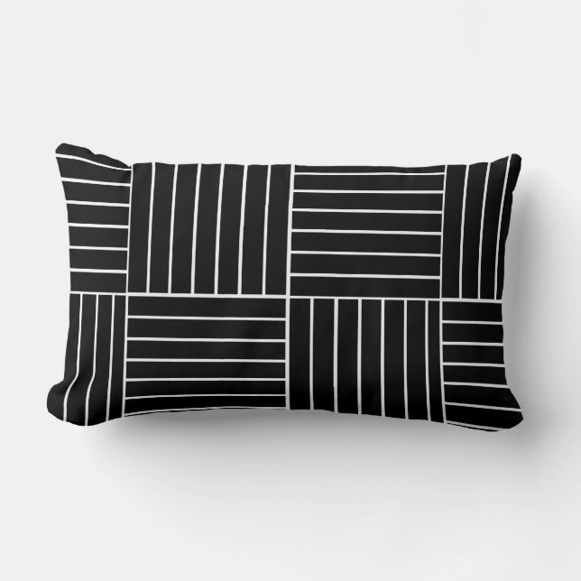 Cojín Lumbar Cuadrados y líneas en blanco y negro (Anverso)