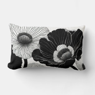 Cojín Lumbar Cuadros de dibujo de la línea blanca y negra