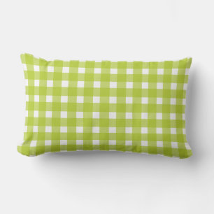 Cojín Lumbar Cuadros de gingham verde lima y blanco