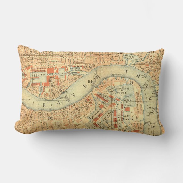 Cojín Lumbar Cuadros de impresión del Mapa del Támesis del Viej (Anverso)