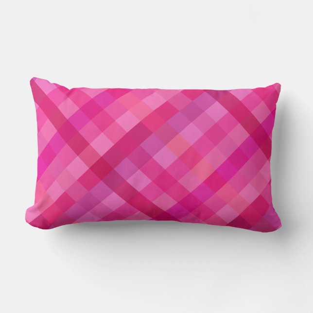 Cojín Lumbar Cuadros rosa y lavanda (Anverso)