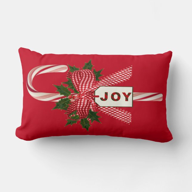 Cojín Lumbar Cualquier Navidad "Alegría" de canto de fondo de c (Anverso)