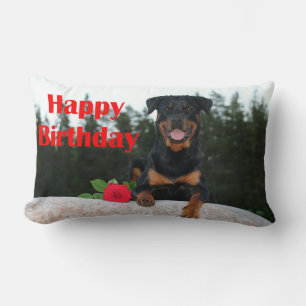Cojín Lumbar cumpleaños feliz de rottweiler
