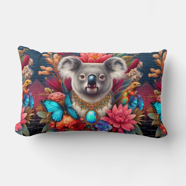 Cojín Lumbar Cushion Koala tiene diseño floral nativo australia (Anverso)