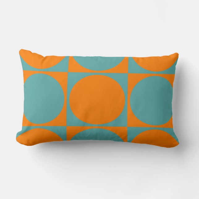 Cojín Lumbar Cushion lumbar, cuadrados y círculos Naranja y azu (Anverso)
