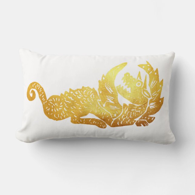 Cojín Lumbar Cushion lumbar del dragón dorado 33 x 53 cm (Anverso)