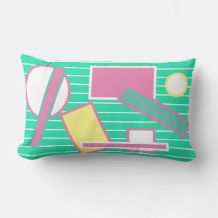 Cojín Lumbar Cushiro rosa de la geometría loca turquesa