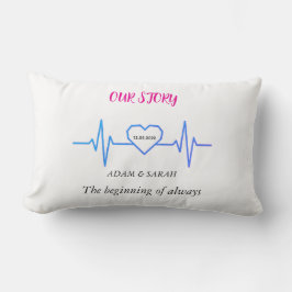 Cojín Lumbar Custom Heartbeat Throw Pillow - Personalized Anniv