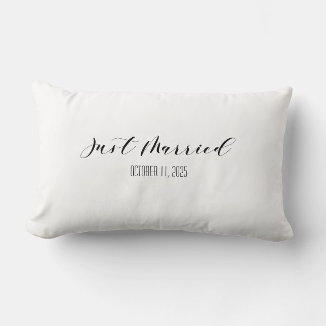 Cojín Lumbar Custom Just Married Wedding Pillow Names & Date (Anverso)