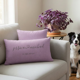 Cojín Lumbar Custom Names and Date Wedding Gift Idea Lavender