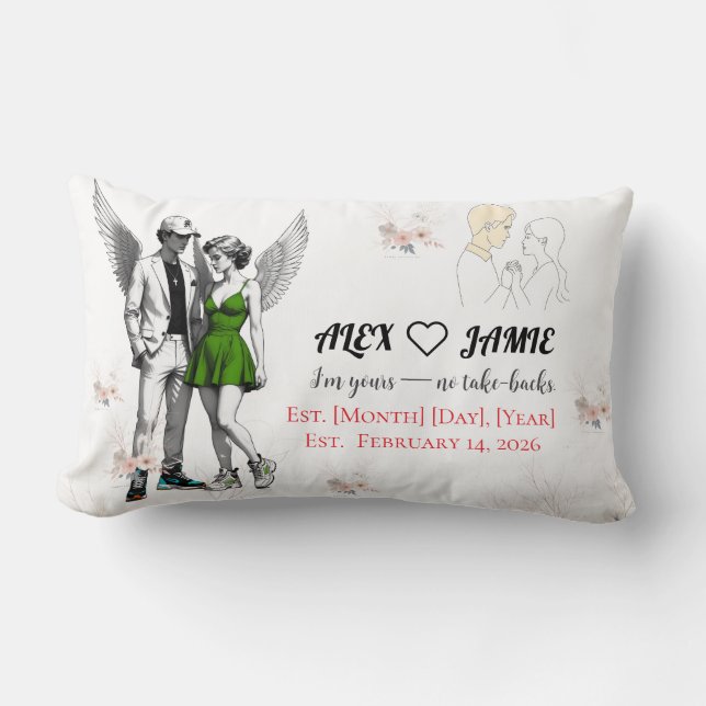 Cojín Lumbar Cute Angel Cherub Couple Throw Pillow (Anverso)