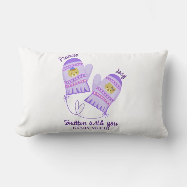 Cojín Lumbar Cute Bear Mittens Personalized Lovers Throw Pillow (Anverso)