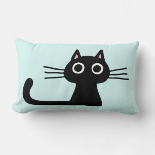 Cojín Lumbar Cute Black Kitty   Quirky Cat con largos sabotajes