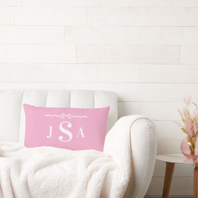 Cojín Lumbar Cute Bow Border Custom Monogram Throw Pillow (Sofá)