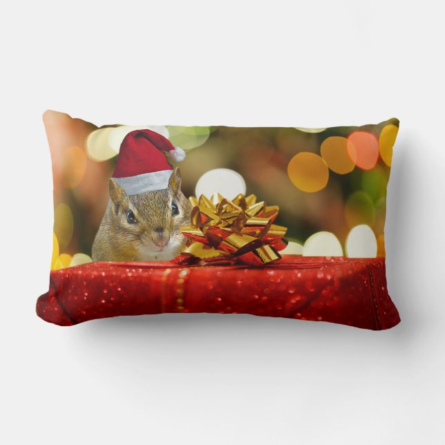 Cojín Lumbar Cute Chipmunk Merry Christmas (Anverso)