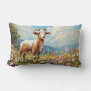 Cojín Lumbar Cute Goat Colorful Wildflower Meadow