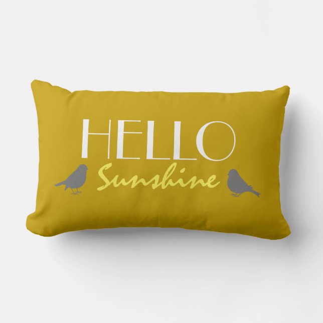 Cojín Lumbar Cute Hello Sunshine Quote Ochre Gris Amarillo Mode (Anverso)