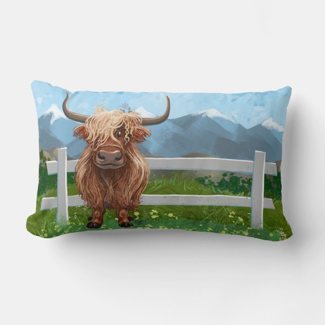 Cojín Lumbar Cute Highland Cow (Anverso)