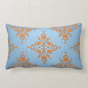 Cojín Lumbar Cute naranja y damasco azul
