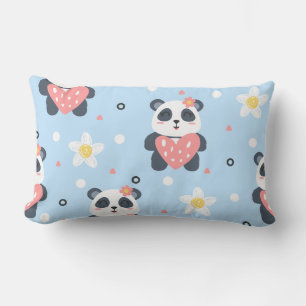 Cojín Lumbar Cute Panda Heart Patrón Continuo, Animal Kawaii N