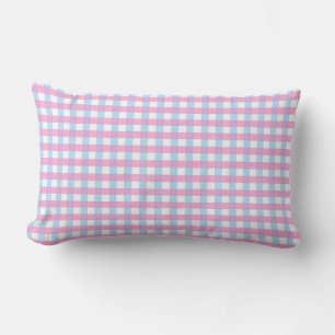 Cojín Lumbar Cute Pastel Rosa Azul Gingham Check