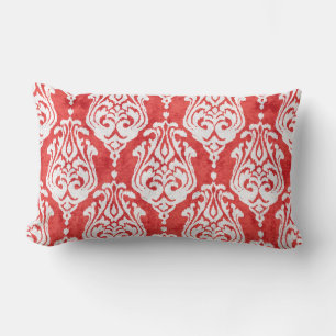 Cojín Lumbar Cute patrones tribales ikat de damasco rojos y bla