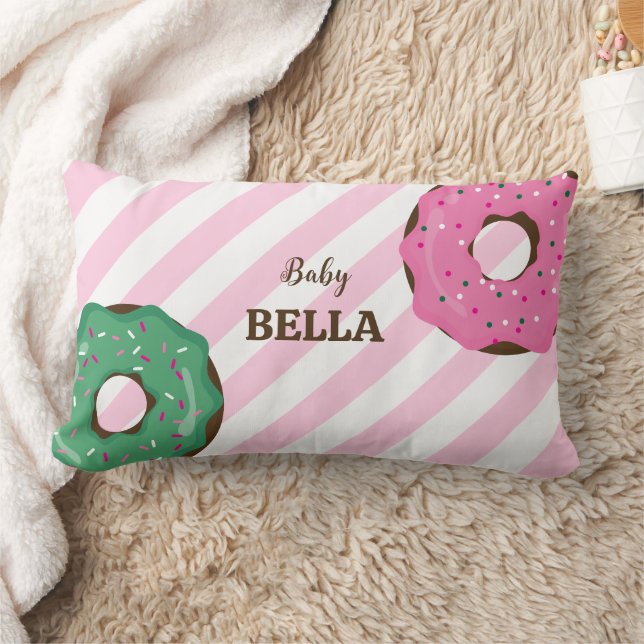 Cojín Lumbar Cute Pink & Green Donut Baby Throw Pillow (Manta)