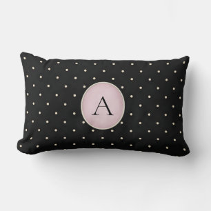 Cojín Lumbar Cute Polka Dots (Rosa) Monogramado Negro