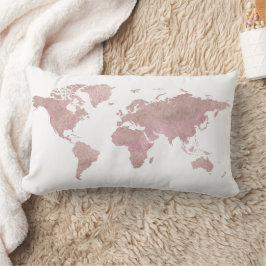 Cojín Lumbar Cute Rose Gold Mapa del Mundo de Acuarela Viaje