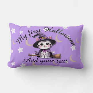Cojín Lumbar Cute Witch Kitten – Pastel Halloween Lumbar Pillow