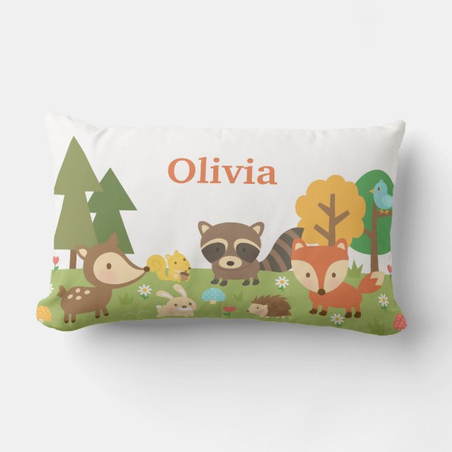 Cojín Lumbar Cute Woodland Forest Animals Niños Decoración (Anverso)